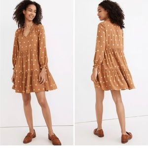 NWT MADEWELL Tie-Neck Tiered Mini Dress in Bloom Dot SIZE S